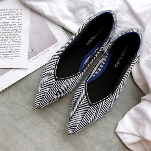 2021 Women's Flat Shoes Ballet Shoes Breathable Knit Pointed Shoes Moccasin Mixed Color Women's Soft Shoes Women Zapatos De