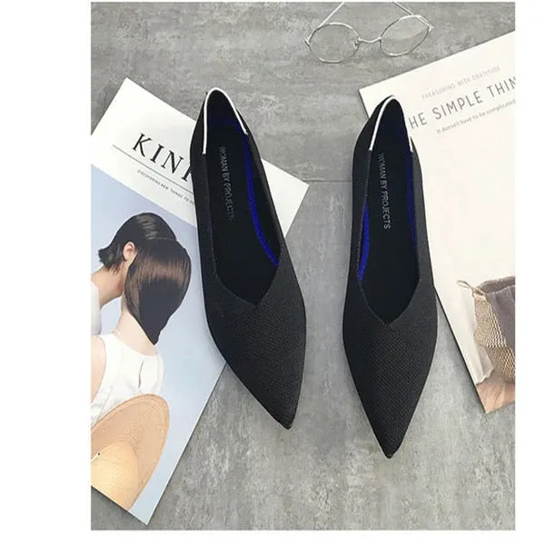 2021 Women's Flat Shoes Ballet Shoes Breathable Knit Pointed Shoes Moccasin Mixed Color Women's Soft Shoes Women Zapatos De