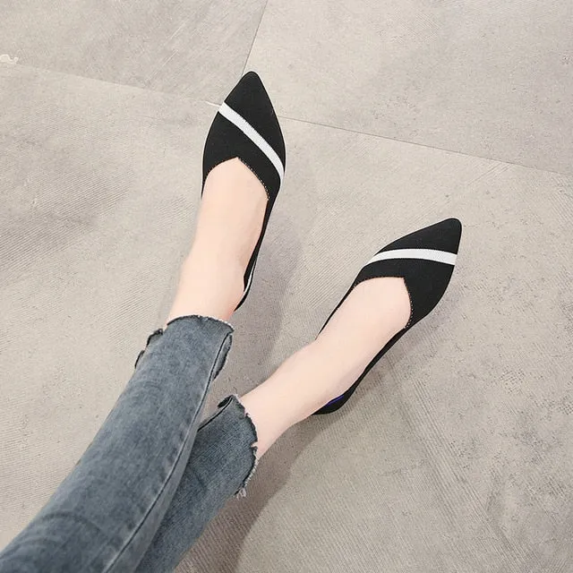 2021 Women's Flat Shoes Ballet Shoes Breathable Knit Pointed Shoes Moccasin Mixed Color Women's Soft Shoes Women Zapatos De