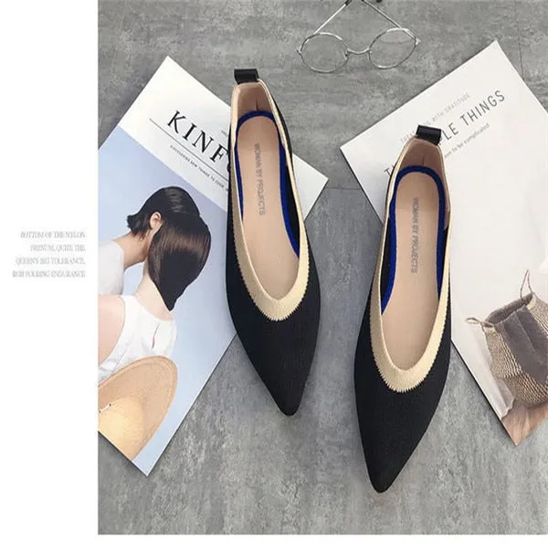 2021 Women's Flat Shoes Ballet Shoes Breathable Knit Pointed Shoes Moccasin Mixed Color Women's Soft Shoes Women Zapatos De