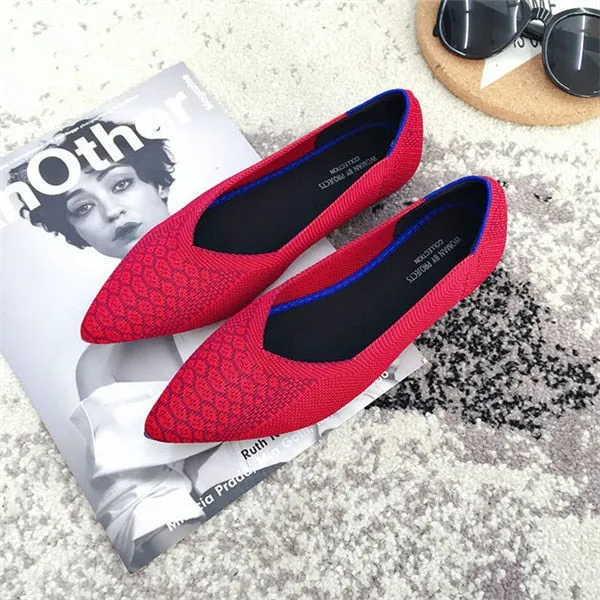 2021 Women's Flat Shoes Ballet Shoes Breathable Knit Pointed Shoes Moccasin Mixed Color Women's Soft Shoes Women Zapatos De
