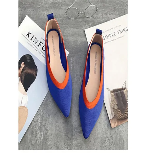 2021 Women's Flat Shoes Ballet Shoes Breathable Knit Pointed Shoes Moccasin Mixed Color Women's Soft Shoes Women Zapatos De