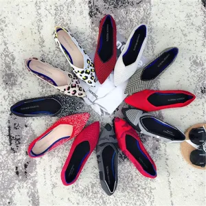 2021 Women's Flat Shoes Ballet Shoes Breathable Knit Pointed Shoes Moccasin Mixed Color Women's Soft Shoes Women Zapatos De