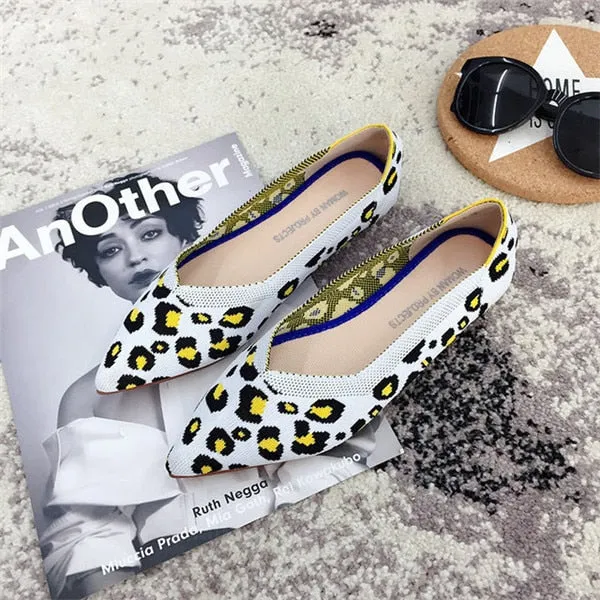 2021 Women's Flat Shoes Ballet Shoes Breathable Knit Pointed Shoes Moccasin Mixed Color Women's Soft Shoes Women Zapatos De