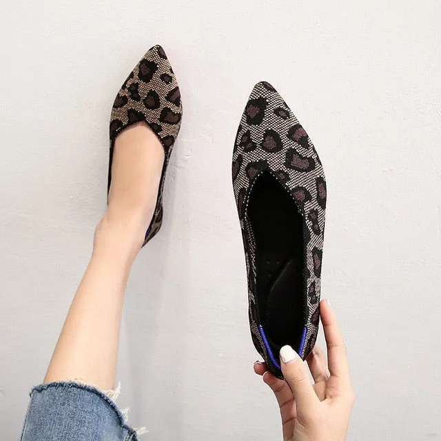 2021 Women's Flat Shoes Ballet Shoes Breathable Knit Pointed Shoes Moccasin Mixed Color Women's Soft Shoes Women Zapatos De