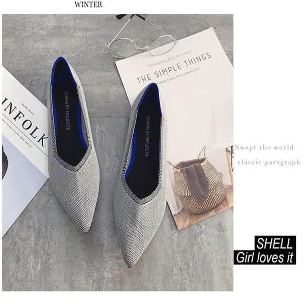 2021 Women's Flat Shoes Ballet Shoes Breathable Knit Pointed Shoes Moccasin Mixed Color Women's Soft Shoes Women Zapatos De