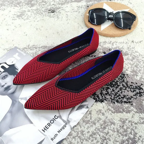 2021 Women's Flat Shoes Ballet Shoes Breathable Knit Pointed Shoes Moccasin Mixed Color Women's Soft Shoes Women Zapatos De