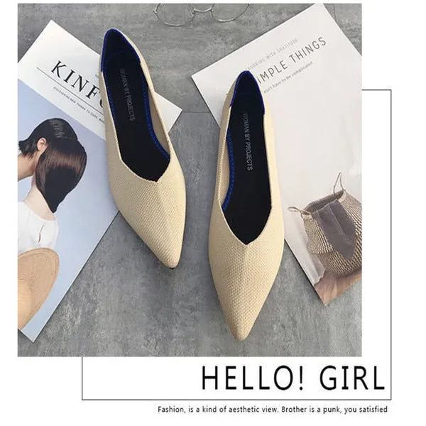 2021 Women's Flat Shoes Ballet Shoes Breathable Knit Pointed Shoes Moccasin Mixed Color Women's Soft Shoes Women Zapatos De