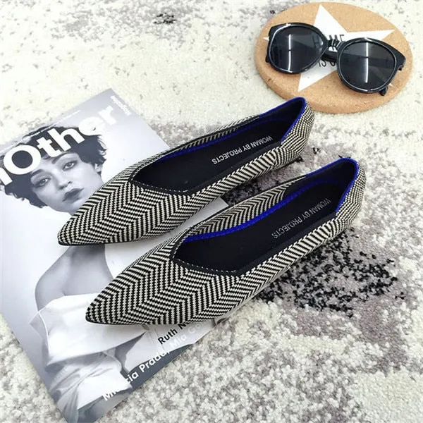 2021 Women's Flat Shoes Ballet Shoes Breathable Knit Pointed Shoes Moccasin Mixed Color Women's Soft Shoes Women Zapatos De