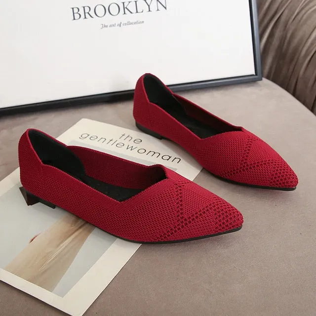2021 Women's Flat Shoes Ballet Shoes Breathable Knit Pointed Shoes Moccasin Mixed Color Women's Soft Shoes Women Zapatos De