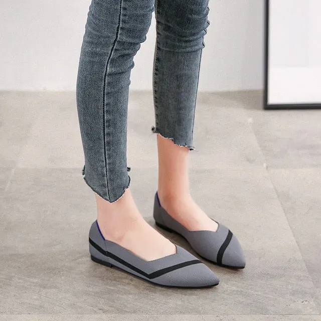 2021 Women's Flat Shoes Ballet Shoes Breathable Knit Pointed Shoes Moccasin Mixed Color Women's Soft Shoes Women Zapatos De