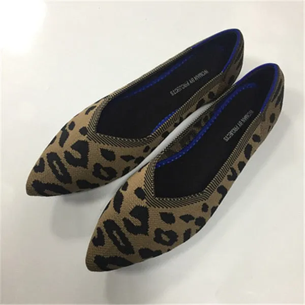 2021 Women's Flat Shoes Ballet Shoes Breathable Knit Pointed Shoes Moccasin Mixed Color Women's Soft Shoes Women Zapatos De
