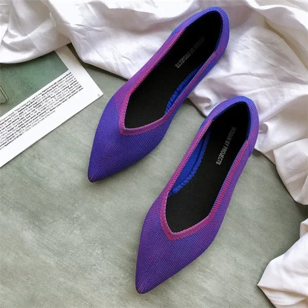 2021 Women's Flat Shoes Ballet Shoes Breathable Knit Pointed Shoes Moccasin Mixed Color Women's Soft Shoes Women Zapatos De