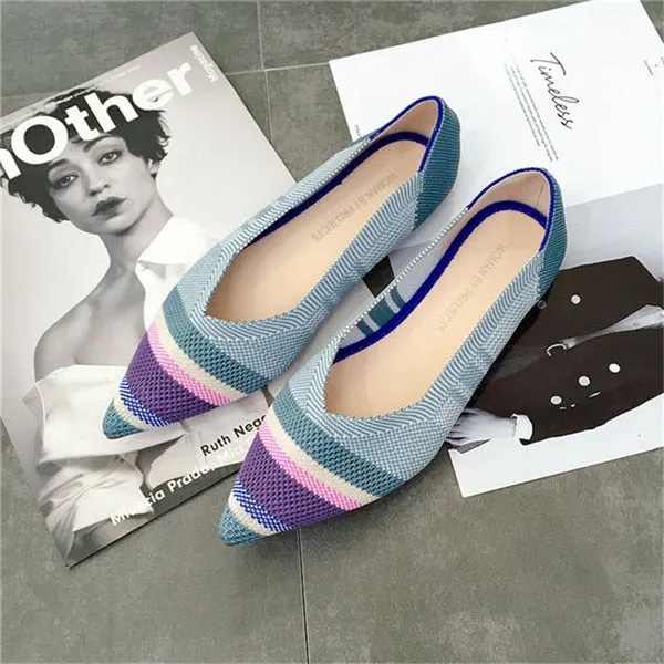 2021 Women's Flat Shoes Ballet Shoes Breathable Knit Pointed Shoes Moccasin Mixed Color Women's Soft Shoes Women Zapatos De