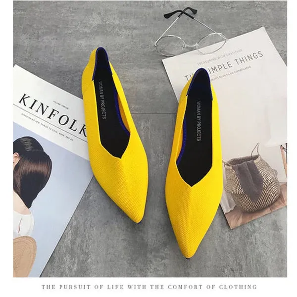 2021 Women's Flat Shoes Ballet Shoes Breathable Knit Pointed Shoes Moccasin Mixed Color Women's Soft Shoes Women Zapatos De