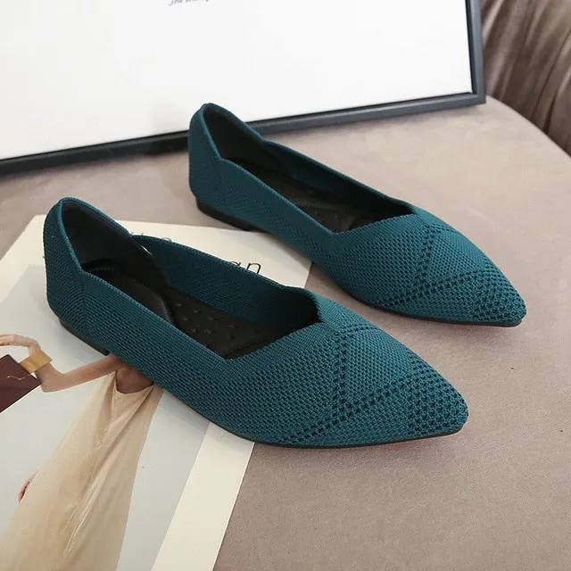 2021 Women's Flat Shoes Ballet Shoes Breathable Knit Pointed Shoes Moccasin Mixed Color Women's Soft Shoes Women Zapatos De