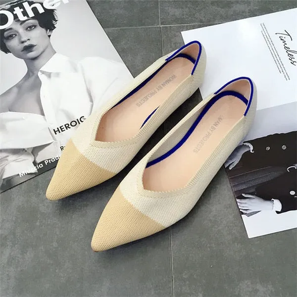 2021 Women's Flat Shoes Ballet Shoes Breathable Knit Pointed Shoes Moccasin Mixed Color Women's Soft Shoes Women Zapatos De