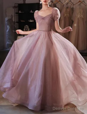 A-Line Beautiful Back Elegant Prom Formal Evening Birthday Dress Sweetheart Neckline Short Sleeve Floor Length Lace With Beading  / Puff Balloon Sleeve