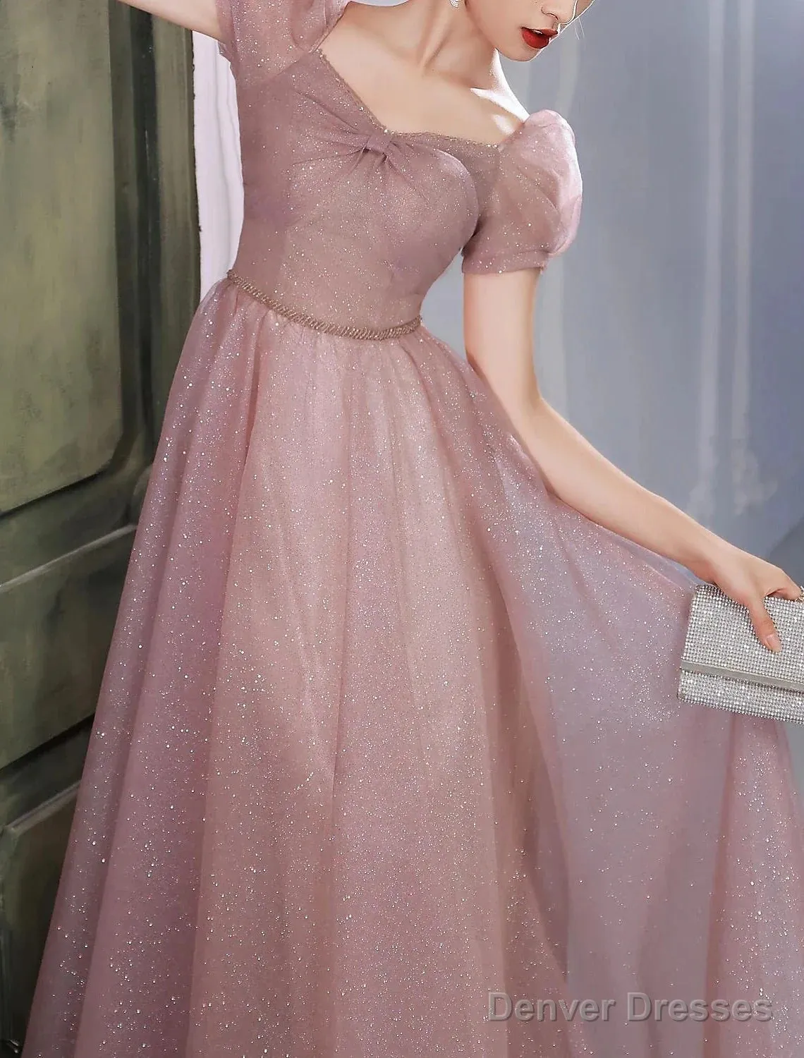 A-Line Beautiful Back Elegant Prom Formal Evening Birthday Dress Sweetheart Neckline Short Sleeve Floor Length Lace With Beading  / Puff Balloon Sleeve
