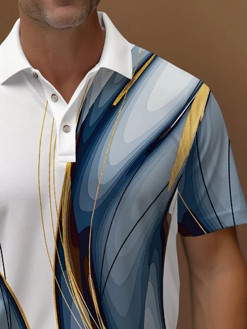 Alohadaddy Vintage Gradient Line Art Print Polo Shirt Stretch Comfortable Camping Pullover Polo Shirt Big Tall
