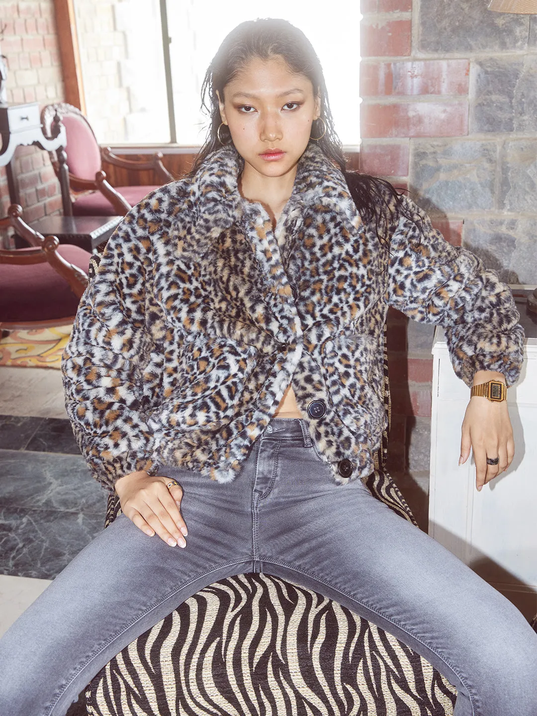 Animal Print Faux Fur Jacket