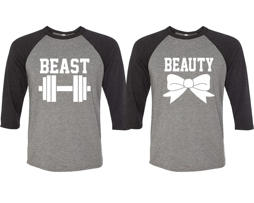 Beast Beauty Couple Matching Adult Contrast Raglan 3/4 Sleeve Baseball T-Shirts – Sold Separately in Unisex Sizes for Him & Her