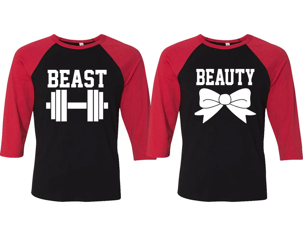 Beast Beauty Couple Matching Adult Contrast Raglan 3/4 Sleeve Baseball T-Shirts – Sold Separately in Unisex Sizes for Him & Her