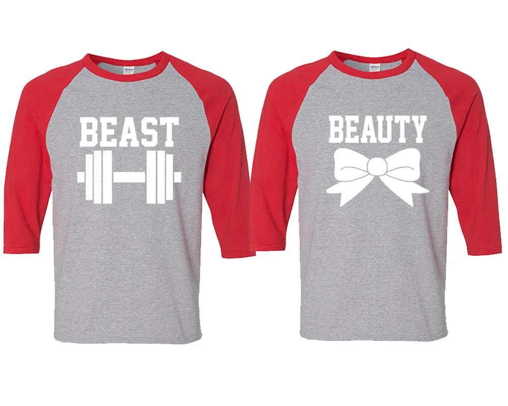 Beast Beauty Couple Matching Adult Contrast Raglan 3/4 Sleeve Baseball T-Shirts – Sold Separately in Unisex Sizes for Him & Her