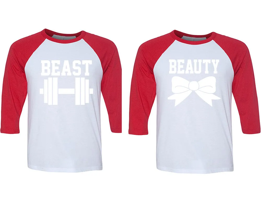 Beast Beauty Couple Matching Adult Contrast Raglan 3/4 Sleeve Baseball T-Shirts – Sold Separately in Unisex Sizes for Him & Her