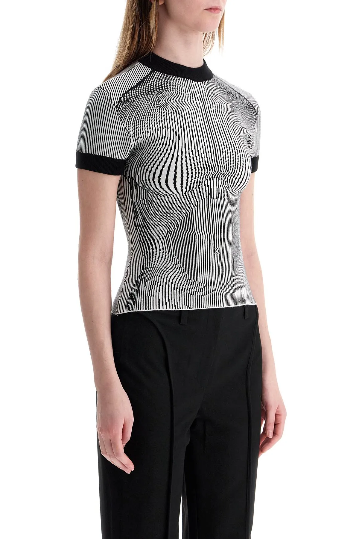 black and white striped viscose t-shirt TS110 M084 WHITE/BLACK