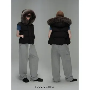 Black Fur-Trimmed Puffer Vest