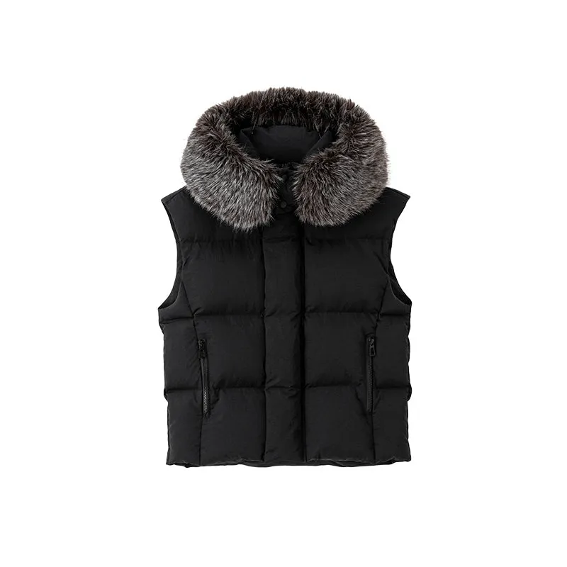Black Fur-Trimmed Puffer Vest