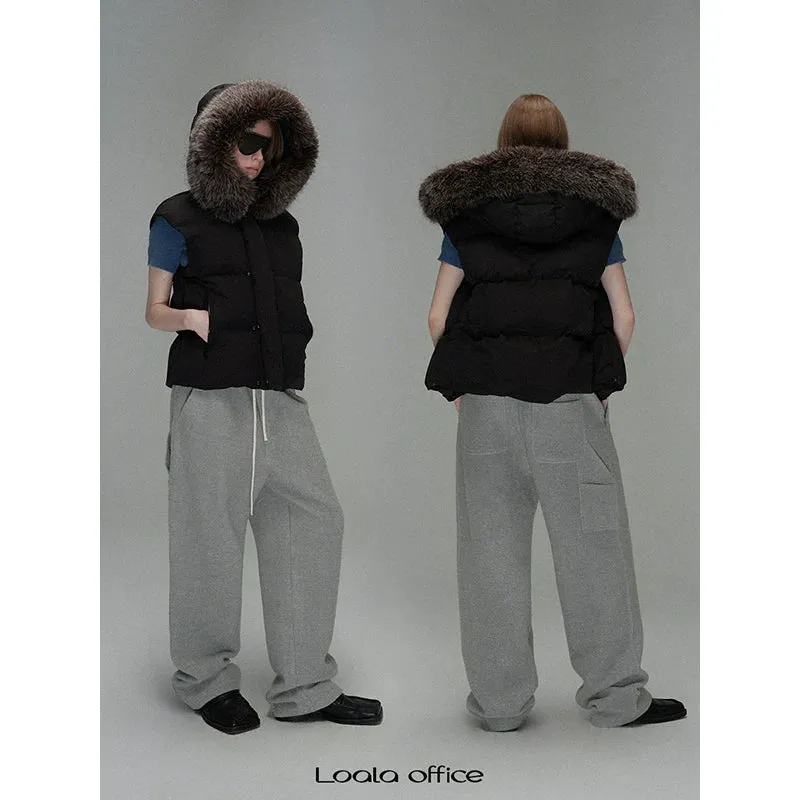 Black Fur-Trimmed Puffer Vest