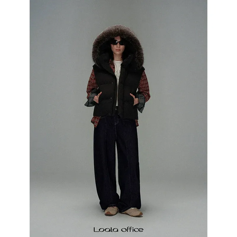 Black Fur-Trimmed Puffer Vest