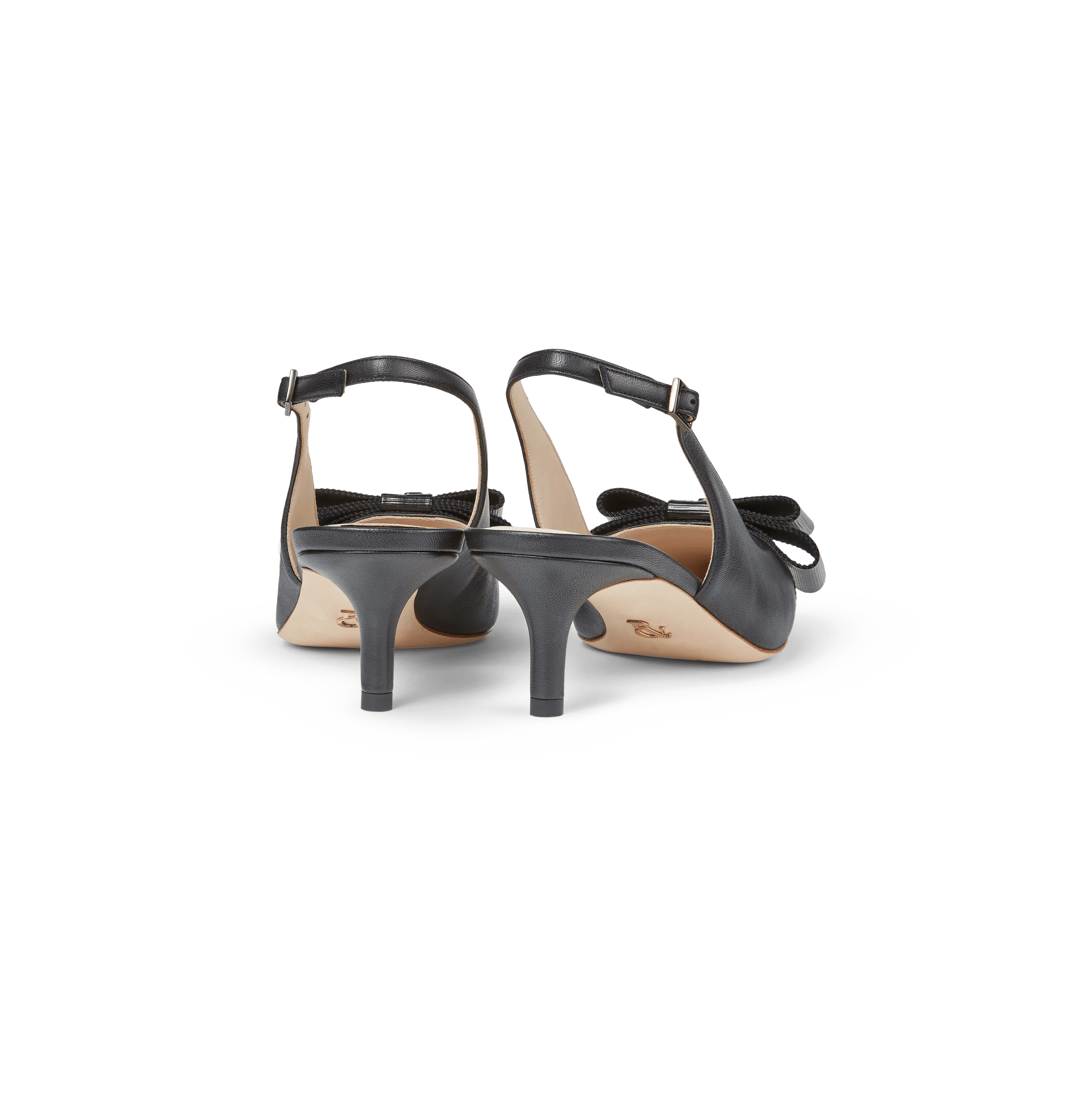 Black Nappa Slingback Pumps with Bow