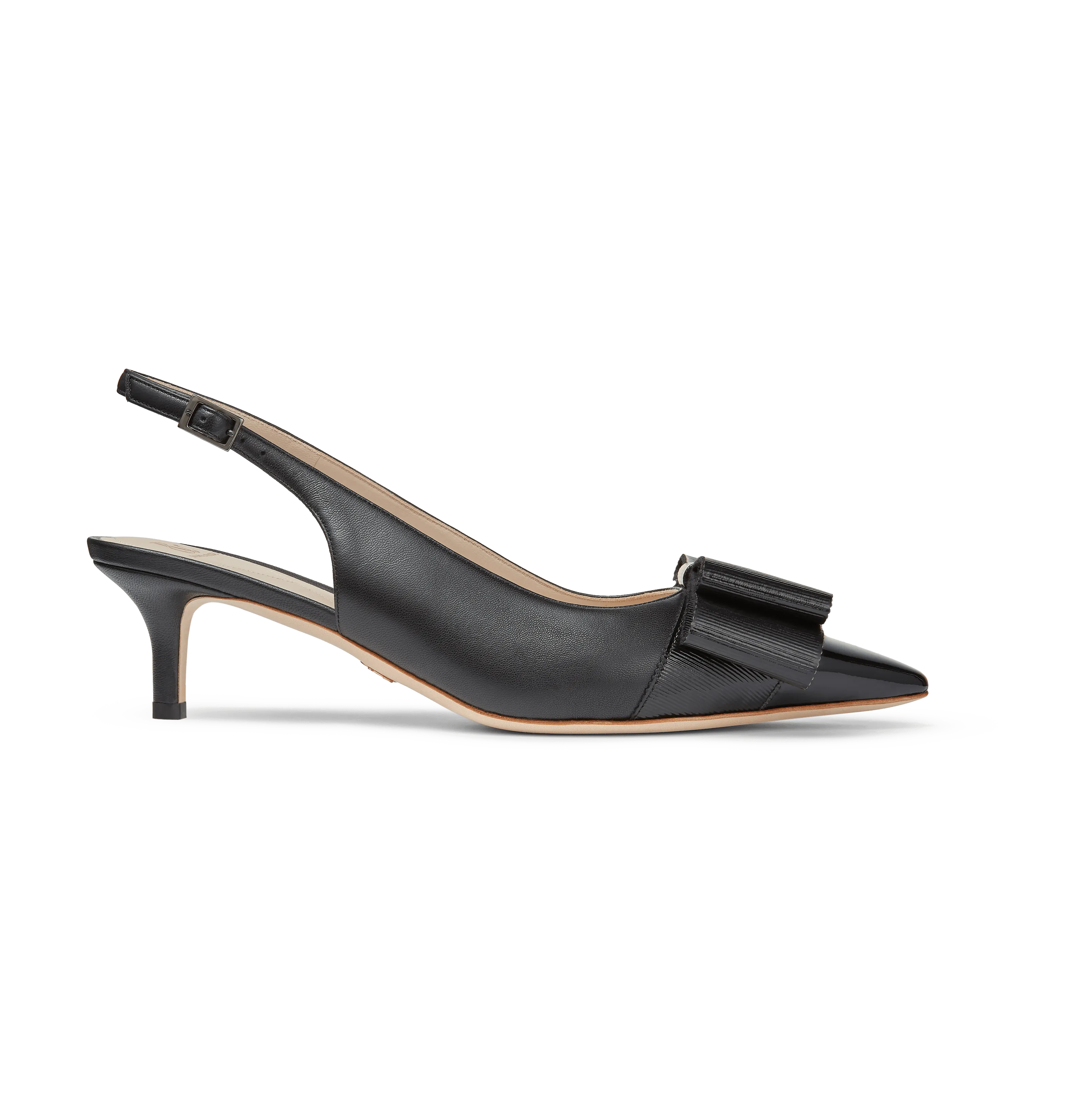 Black Nappa Slingback Pumps with Bow