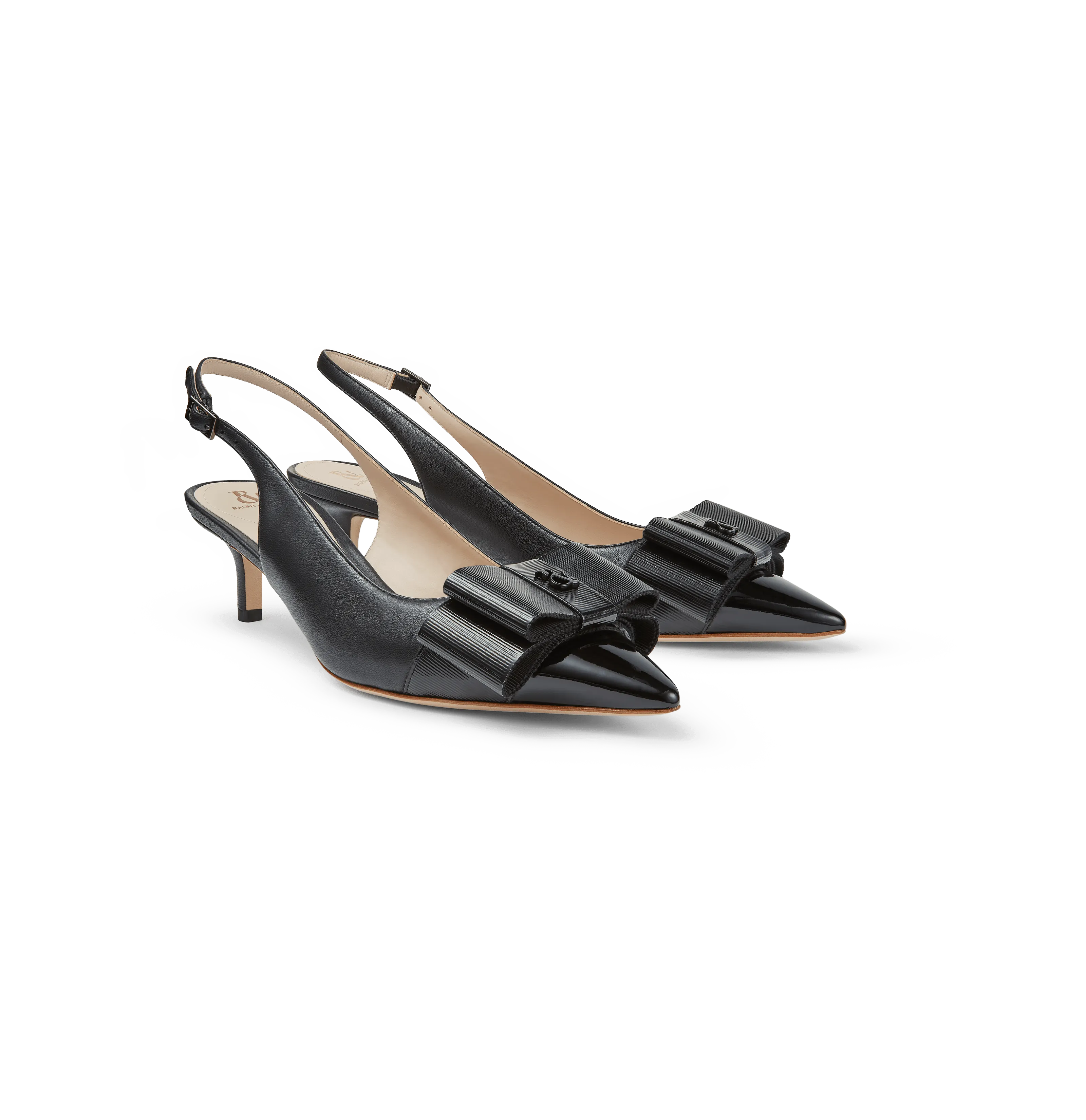 Black Nappa Slingback Pumps with Bow