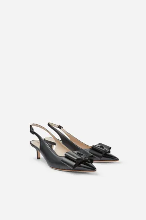 Black Nappa Slingback Pumps with Bow