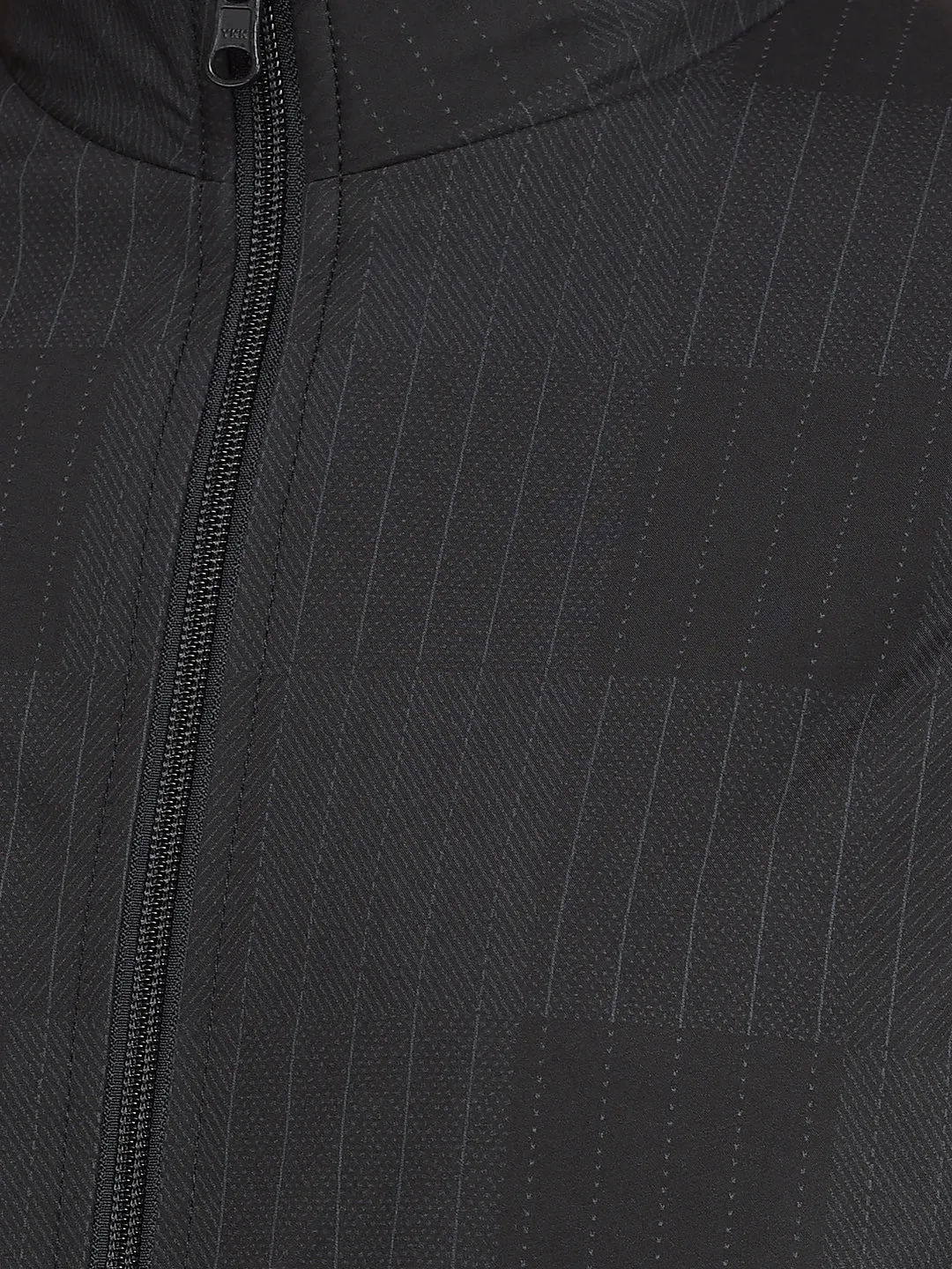 Black Printed Mock Neck Reversible Jacket