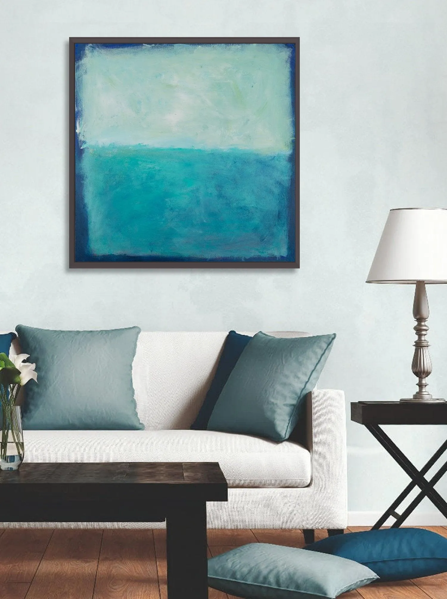Blue Canvas art abstract painting, ocean wall art decor, Abstract Beach Art, Colorful Abstract Art Acrylic painting by Camilo Mattis