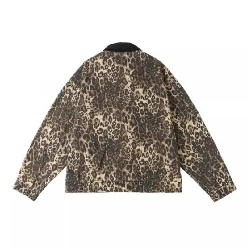 Chicmy-90s streetwear American leopard print handsome high street hip-hop zipper denim jackets women Y2K autumn winter trendy aesthetic couple jackets