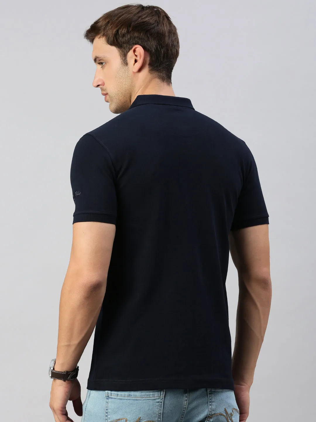 Classic Polo Men's Half Sleeve Navy Blue Polo Neck Cotton Slim Fit T Shirt | PRM - 803 B SF P