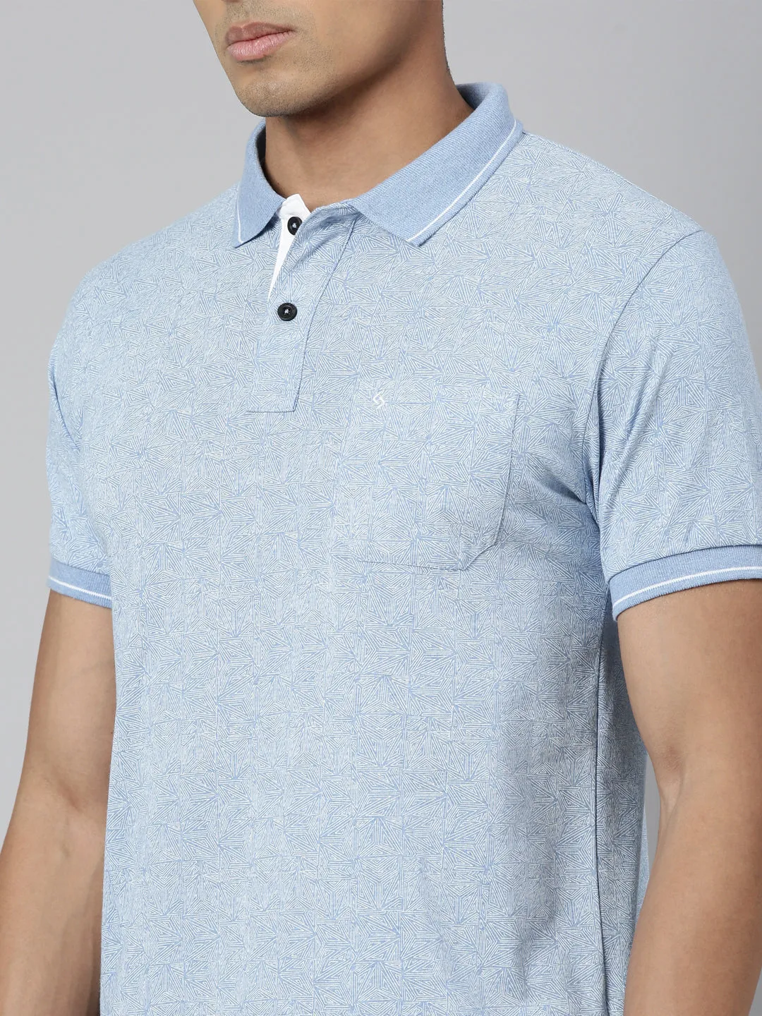 Classic Polo Men's Polo Neck Cotton Blue Slim Fit Printed T-Shirt | BELLO-259 A SF P