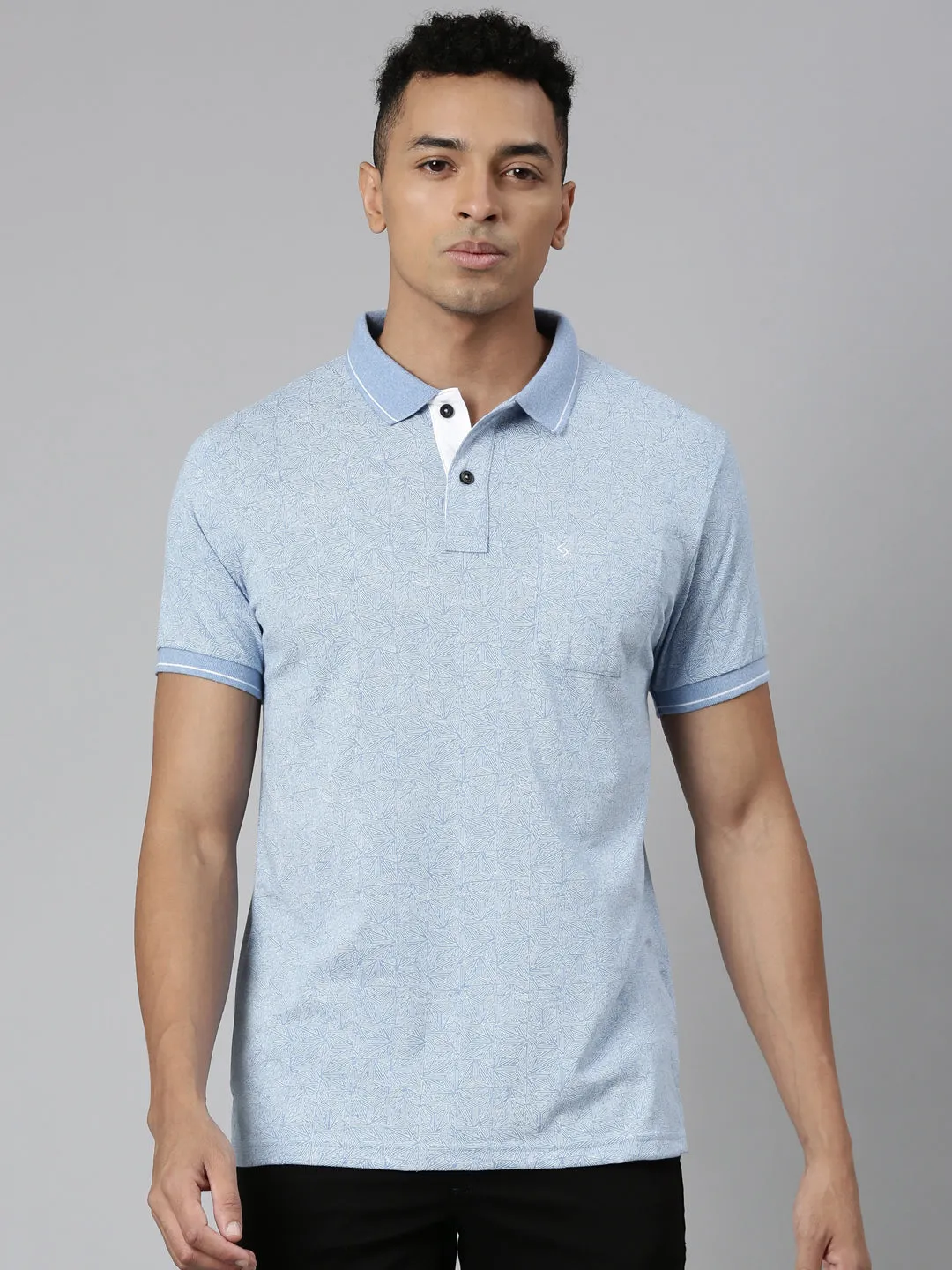 Classic Polo Men's Polo Neck Cotton Blue Slim Fit Printed T-Shirt | BELLO-259 A SF P