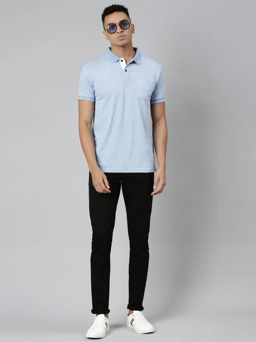 Classic Polo Men's Polo Neck Cotton Blue Slim Fit Printed T-Shirt | BELLO-259 A SF P