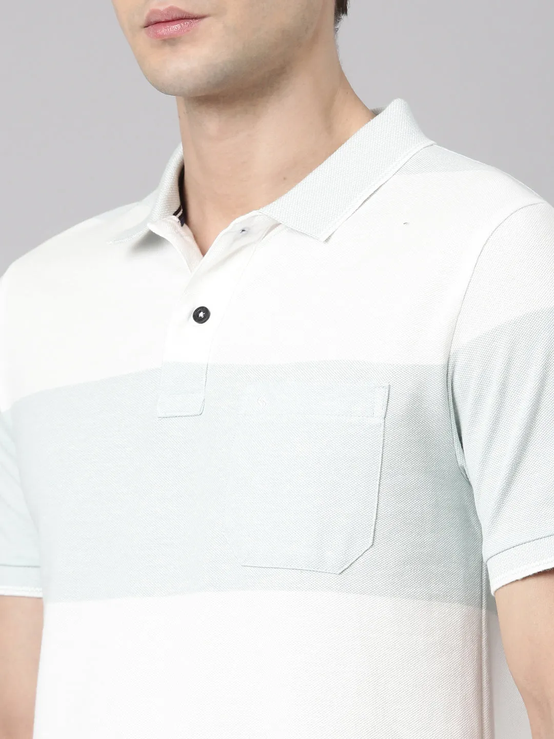 Classic Polo Men's Polo Neck Cotton Lt.Blue/White Slim Fit Striped T-Shirt | ADORE-217 B SF P