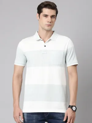 Classic Polo Men's Polo Neck Cotton Lt.Blue/White Slim Fit Striped T-Shirt | ADORE-217 B SF P