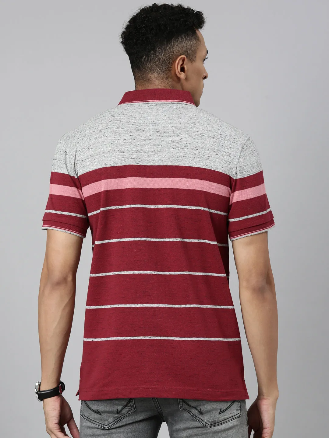 Classic Polo Men's Polo Neck Cotton White/Navy Slim Fit Striped T-Shirt | VTA-279 B SF P