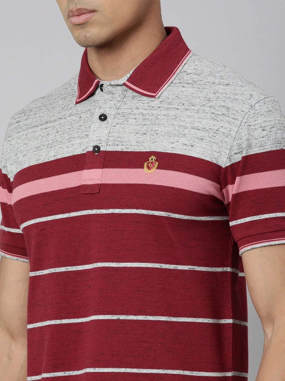 Classic Polo Men's Polo Neck Cotton White/Navy Slim Fit Striped T-Shirt | VTA-279 B SF P