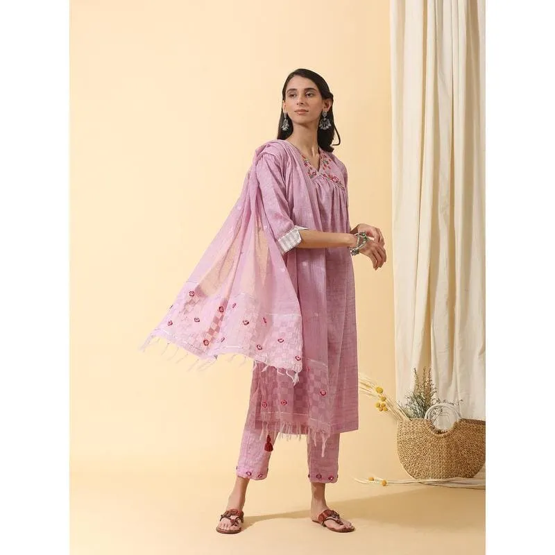 Colourful Mirror Kurta Set - Mauve
